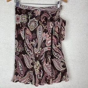 Banana Republic Petite Womens‎ Silk Faux Wrap Skirt Size 2P A Line Paisley Pink